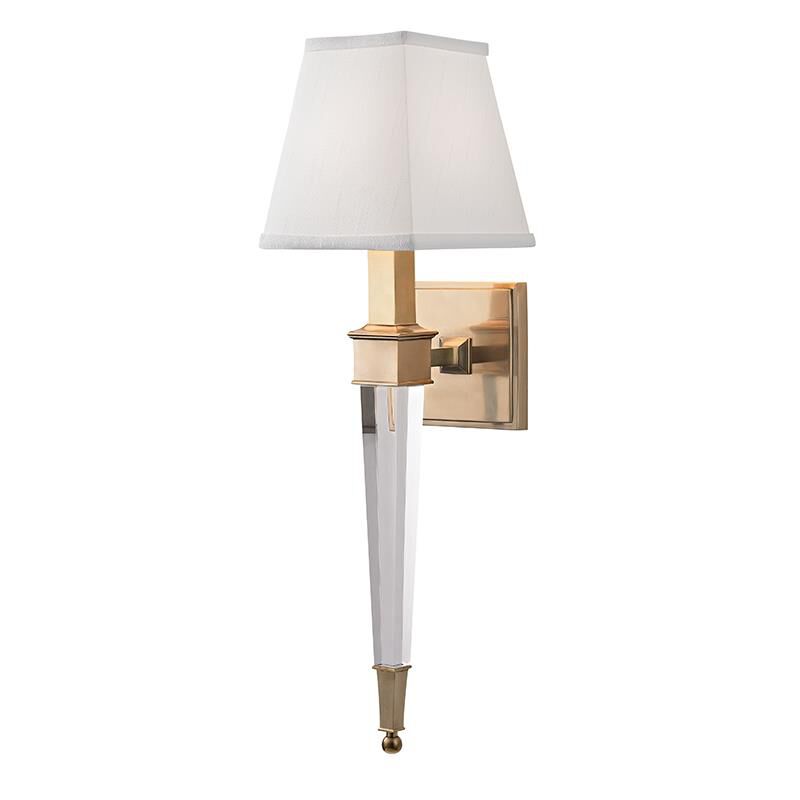 Shown in Aged Brass finish and White Silk shade